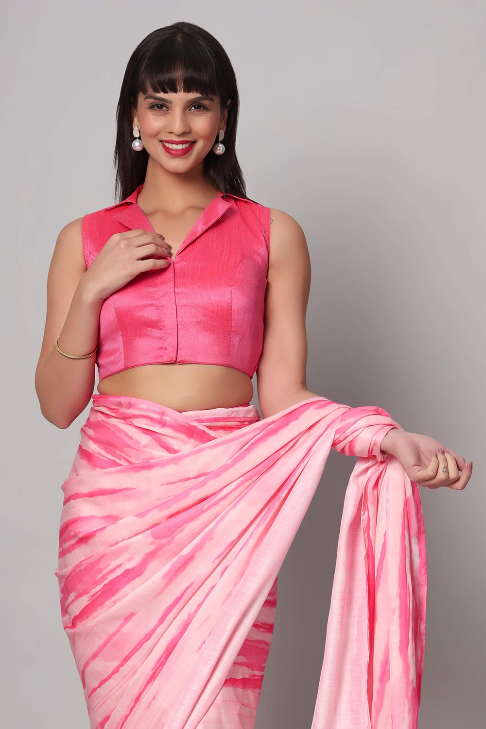 Buy Kali Pink Raw Silk Collar Blouse Online
