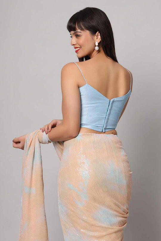 Shop Lorna Sky Blue Raw Silk  Strappy Blouse at best offer at our  Store - One Minute Saree