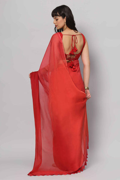 Shop ﻿Raina Red Raw Silk Sleeveless Blouse at best offer at our  Store - One Minute Saree