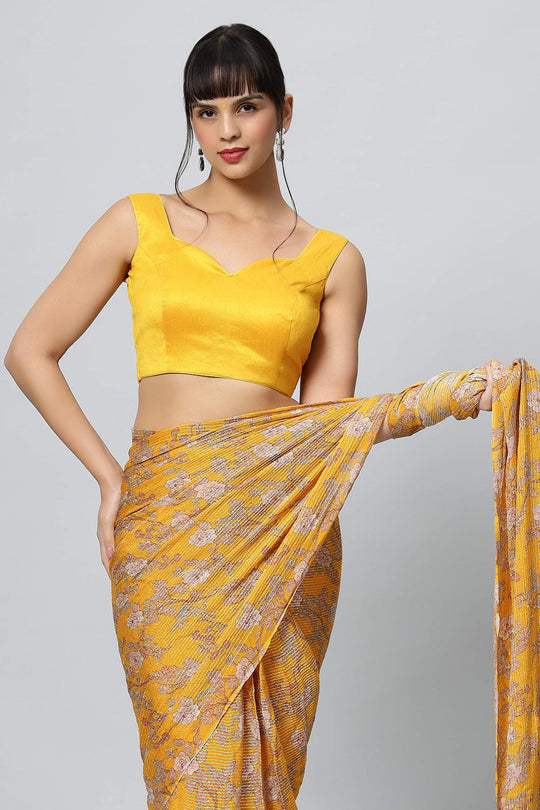 Buy Krupa Dark Yellow Raw Silk Blouse Online - One Minute Saree