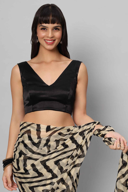 Buy Ana Black Satin Stretch Deep V with Bow Online - One Minute Saree