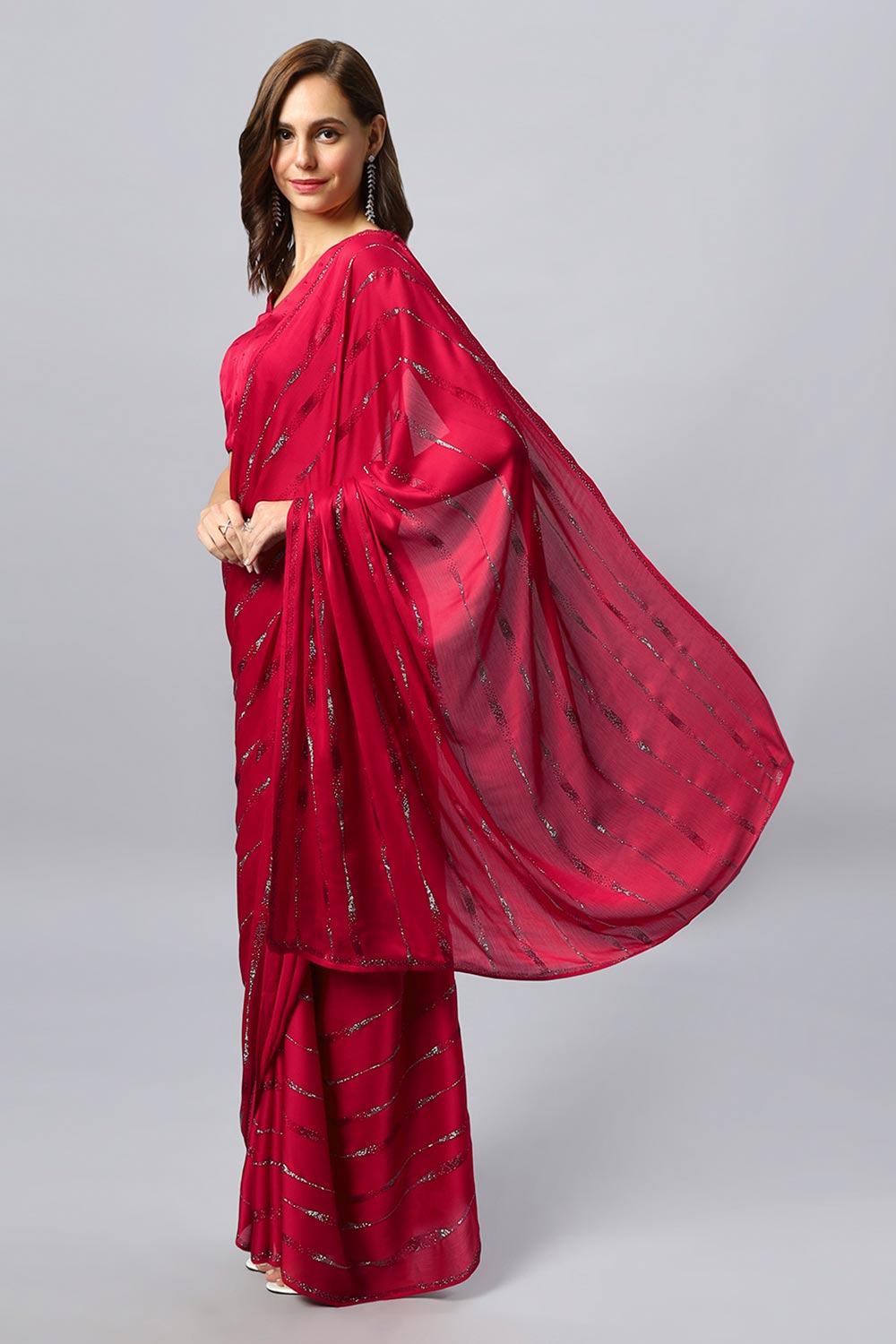 Buy Alice Luxe Red Swarovski Satin Silk One Minute Saree Online - One Minute Saree