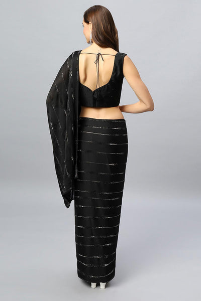 Buy Vendy Luxe Black Swarovski Satin Silk One Minute Saree Online - Back