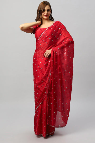 Buy Amelia Luxe Red Tissue Silk With Stone Work One Minute Saree Online - One Minute Saree