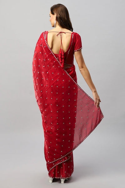 Buy Amelia Luxe Red Tissue Silk With Stone Work One Minute Saree Online - Back