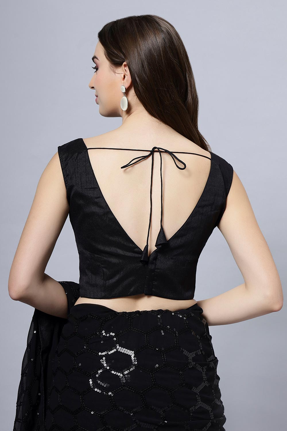 Buy Anna Black Faux Georgette Sequins One Minute Saree Online - Zoom In