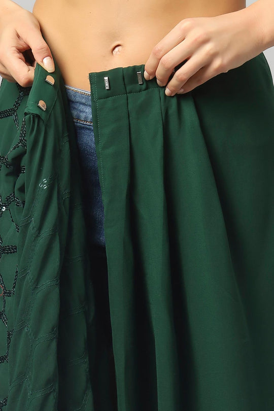 Buy Ranya Emerald Green Faux Georgette Sequins One Minute Saree Online - Zoom Out