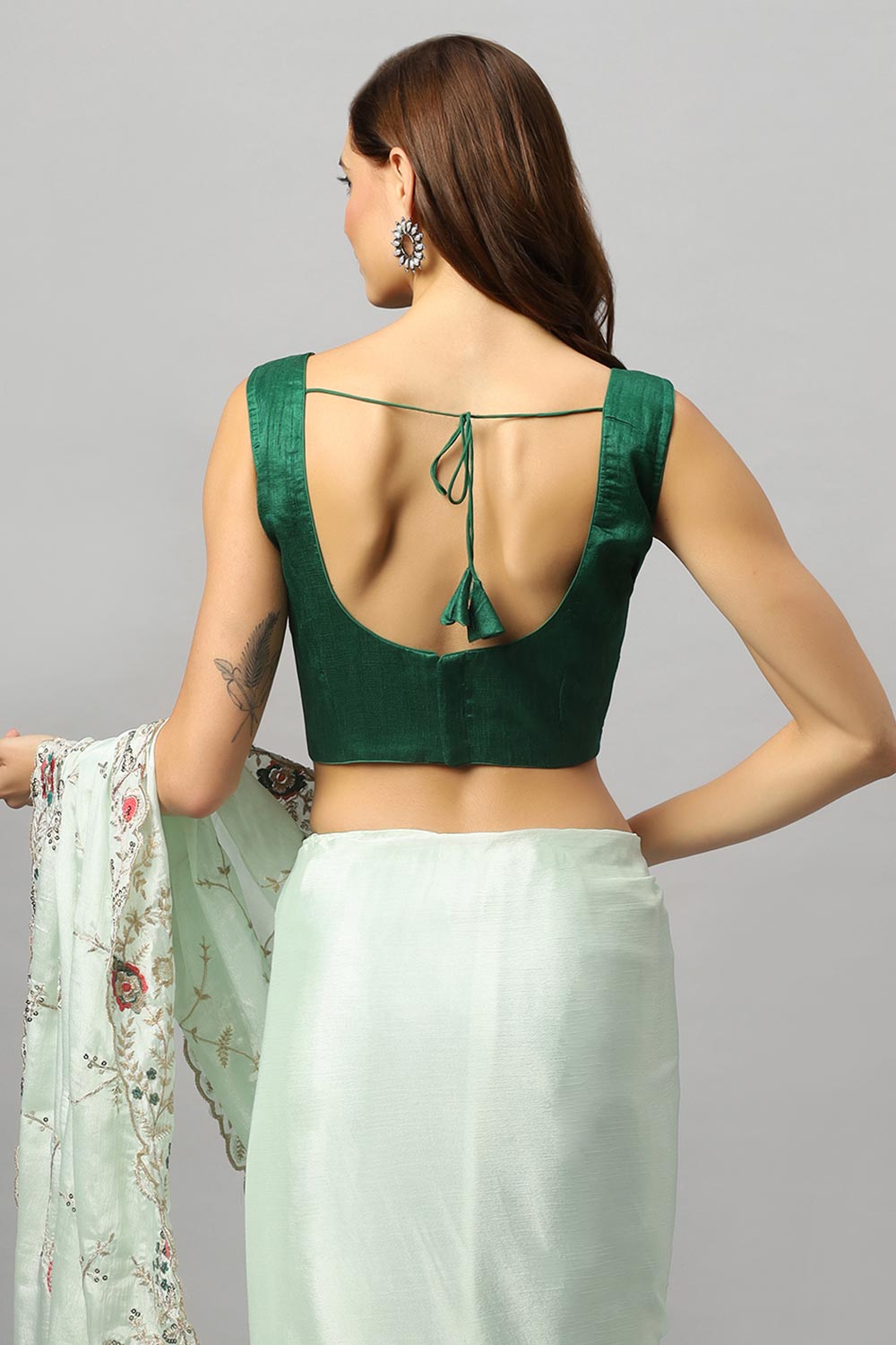 Buy Sheena Crepe Silk Embroidered Pastel Green One Minute Saree Online - Zoom In