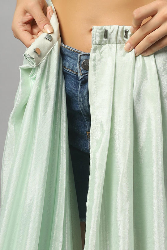 Buy Sheena Crepe Silk Embroidered Pastel Green One Minute Saree Online - Zoom Out