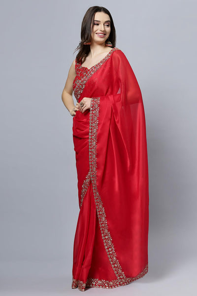 Shop Madhuri Red Zari Border Crepe Silk One Minute Saree at best offer at our  Store - One Minute Saree
