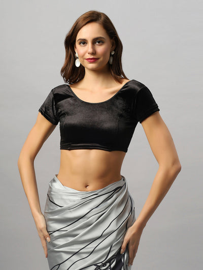 Buy Jena Black Lycra Stretch Short Sleeve Blouse Online - One Minute Saree