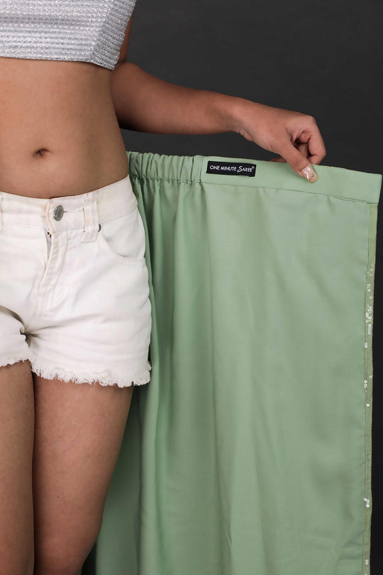 Buy Halena Pastel Light Green Viscose Georgette Water Sequins One Minute Saree Online - Side