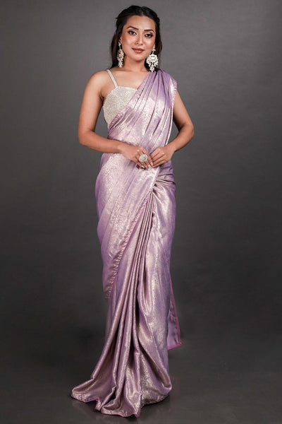 Buy Luna Lilac Gold Shimmer Crepe One Minute Saree Online - One Minute Saree