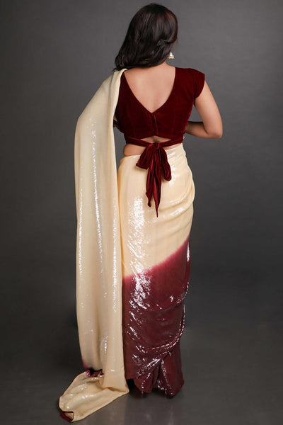 Shop Bianca Beige and Burgundy Ombre Clear Sequins One Minute Saree at best offer at our  Store - One Minute Saree