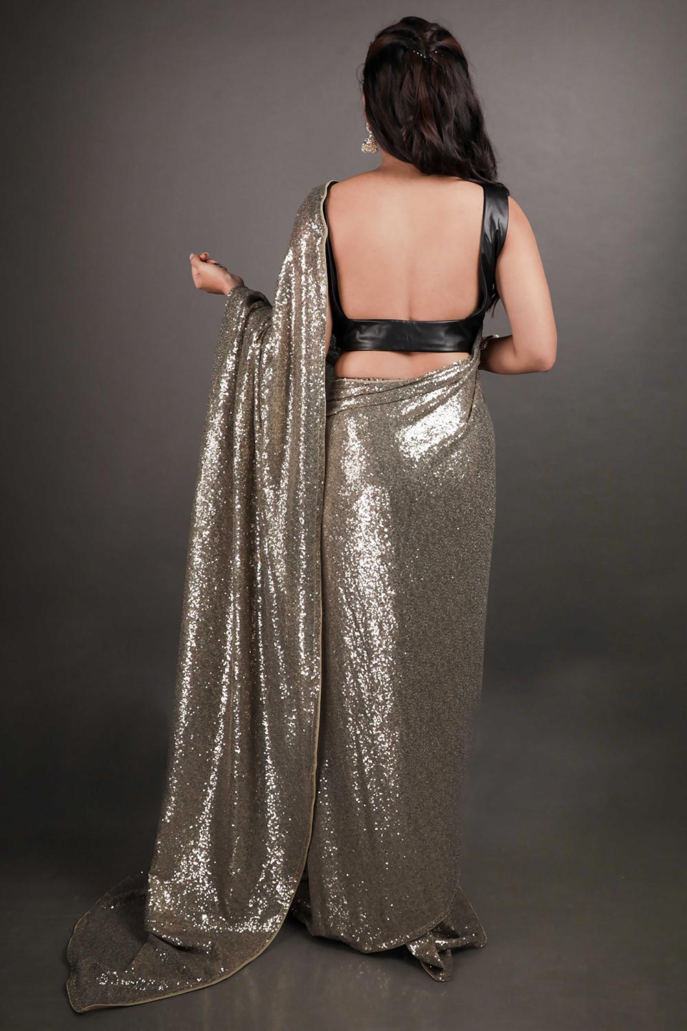 Shop Nova Metallic Gold Net Sequin One Minute Saree at best offer at our  Store - One Minute Saree