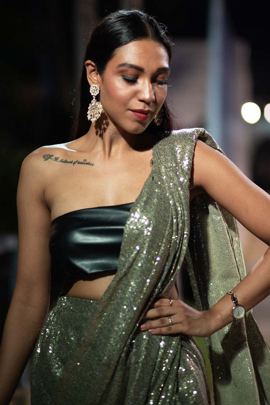 Nova Metallic Gold Net Sequin One Minute Saree