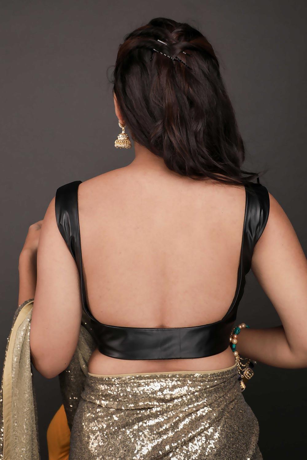 Shop Meja Black Vegan Leather Custom Blouse at best offer at our  Store - One Minute Saree