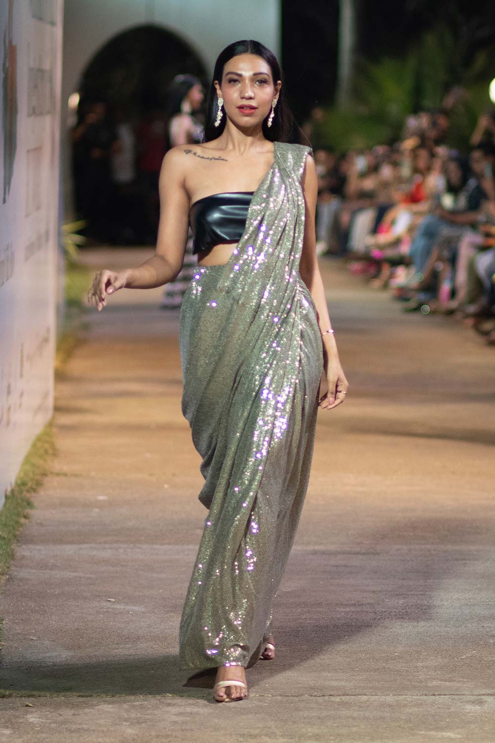 Nova Metallic Luxe Gold Net Sequin One Minute Saree