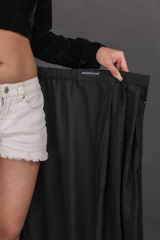 Buy Elana Black Viscose Georgette Sequins One Minute Saree Online - Side