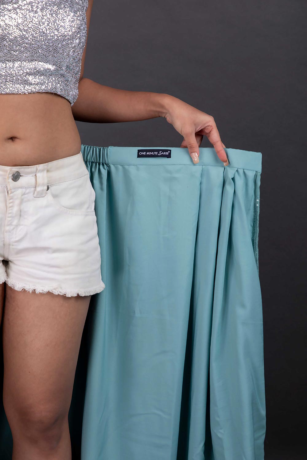 Buy Firoja Pastel Blue Sequins One Minute Saree Online