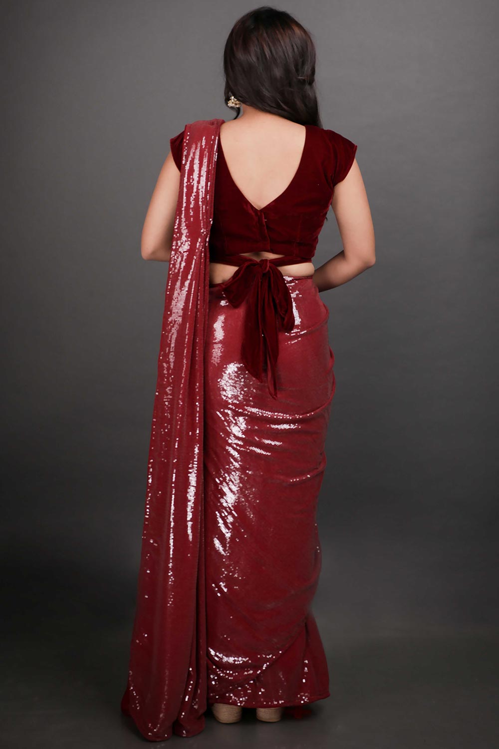 Buy Kanchan Burgundy Water Sequins One Minute Saree Online