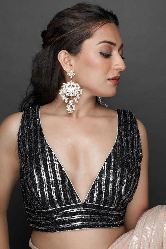 Buy Pippa Beige Viscose Georgette Water Sequins One Minute Saree Online - Back