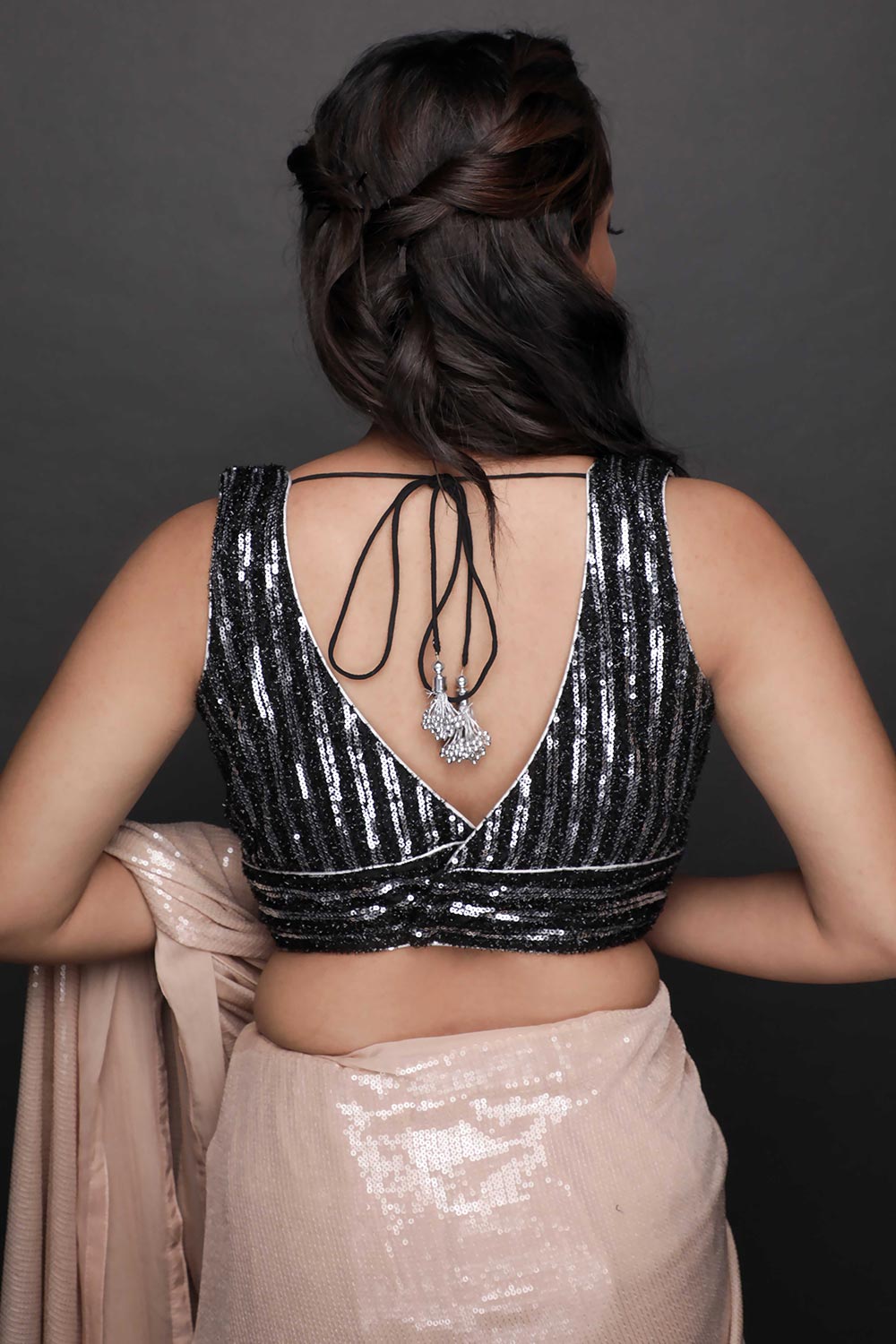 Buy Pippa Beige Viscose Georgette Water Sequins One Minute Saree Online - Front