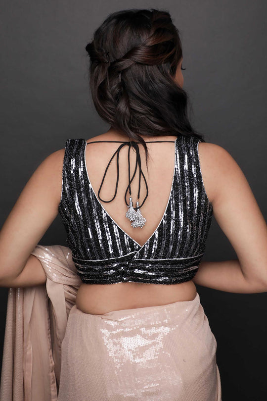 Buy Pippa Beige Viscose Georgette Water Sequins One Minute Saree Online - Front