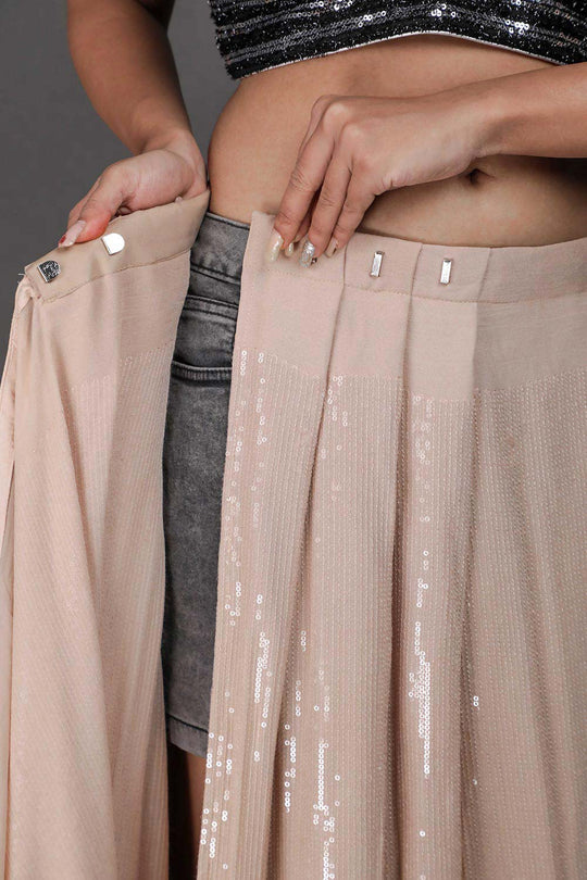 Buy Pippa Beige Viscose Georgette Water Sequins One Minute Saree Online - Zoom In