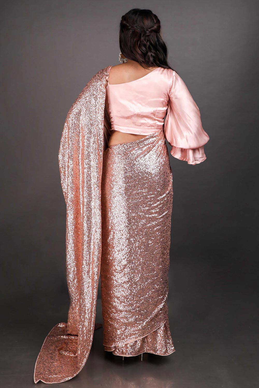 Shop Ujas Rose Gold Scattered Sequins One Minute Saree at best offer at our  Store - One Minute Saree