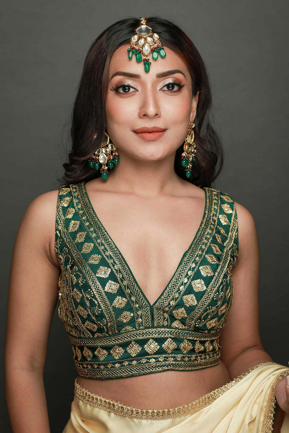 Buy Cassandra Cream Satin Gold Trim One Minute Saree Online - Front