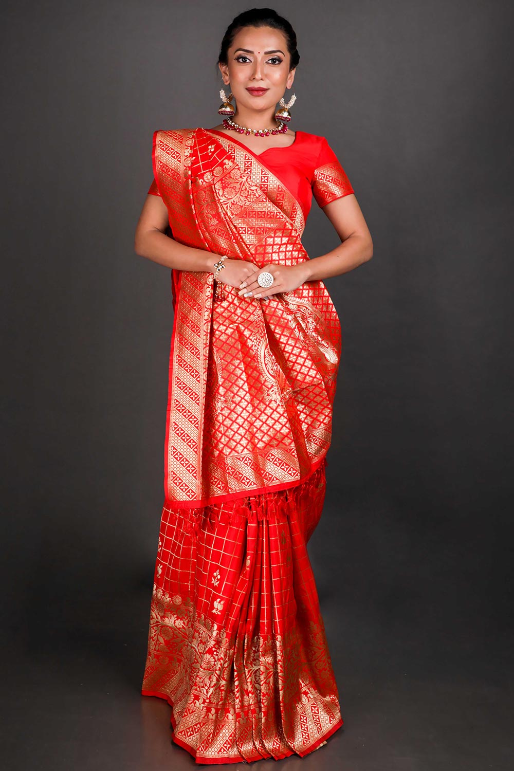 Buy Jini Red Art Silk Zari One Minute Saree Online - One Minute Saree