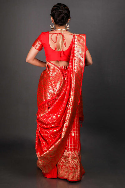 Shop Jini Red Art Silk Zari One Minute Saree at best offer at our  Store - One Minute Saree