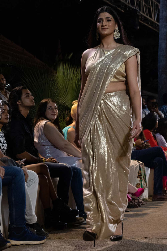 Lara Matte Gold Sequins One Minute Saree