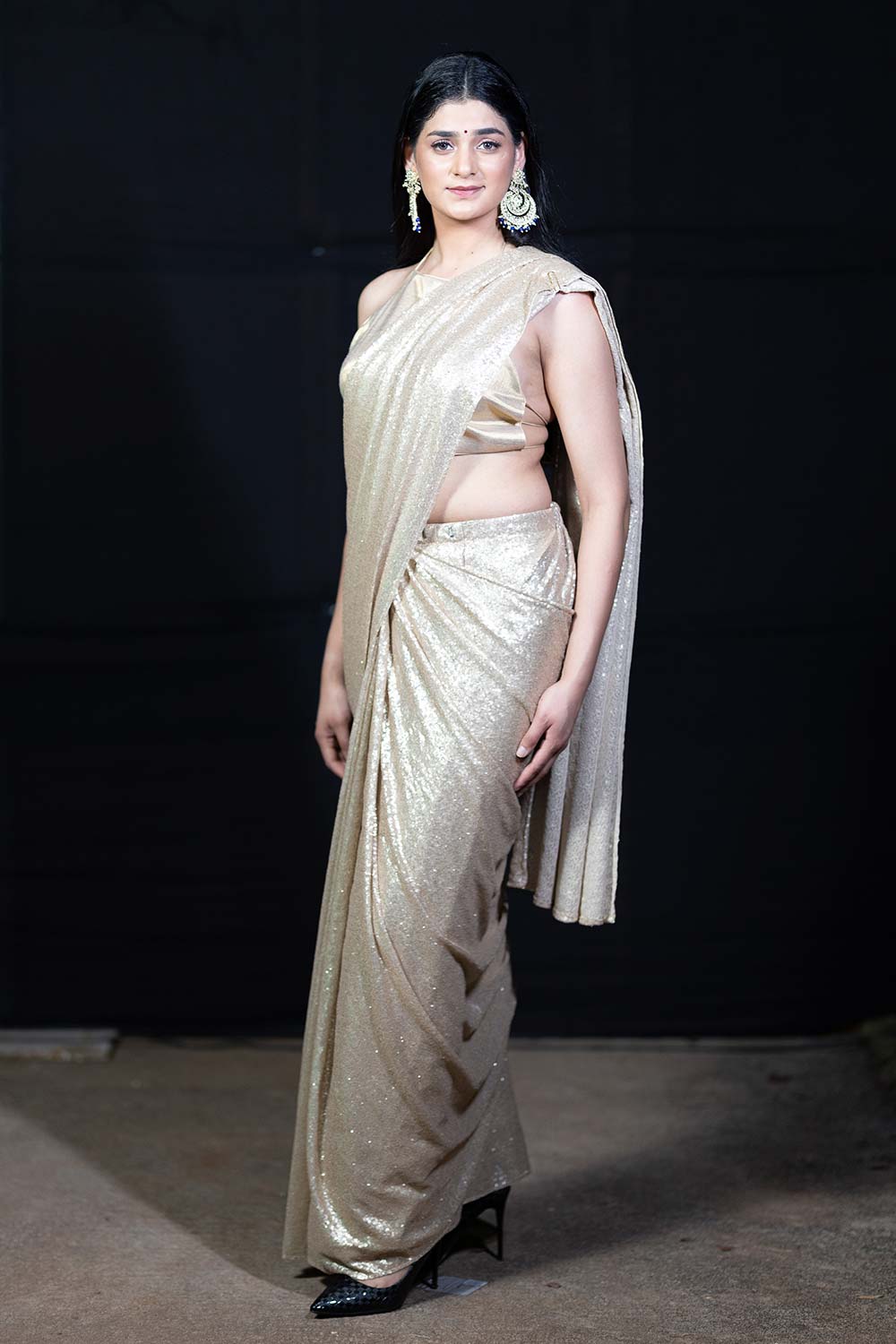 Lara Matte Gold Sequins One Minute Saree