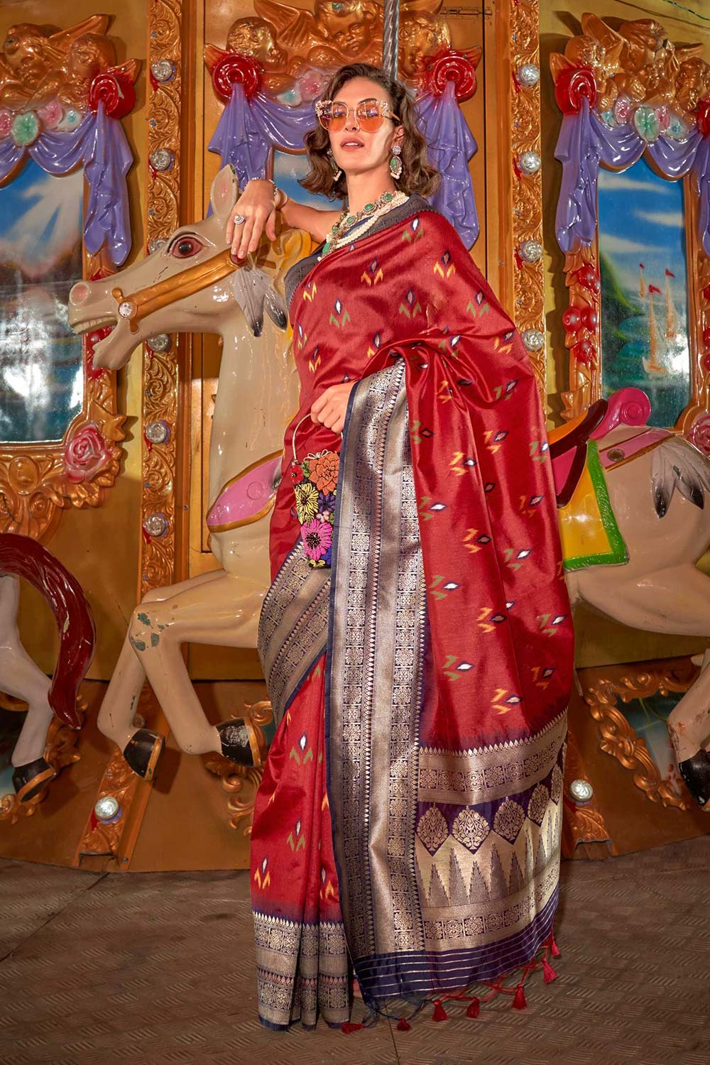 Buy Kayla Burgundy Pure Silk Lace Floral One Minute Saree Online - One Minute Saree