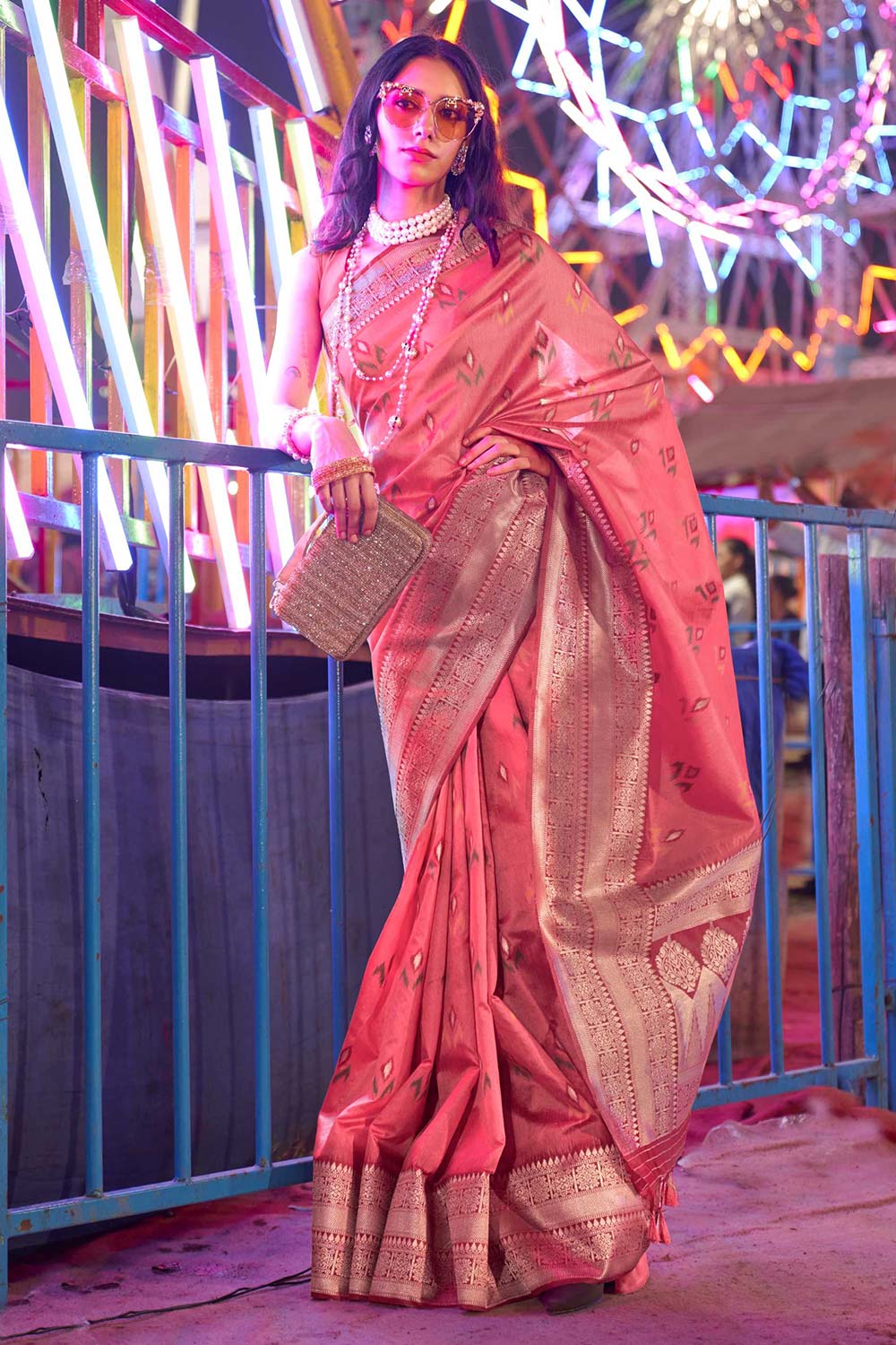 Buy Kayla Pink Pure Silk Lace Floral One Minute Saree Online - One Minute Saree