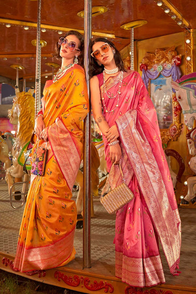 Buy Kayla Yellow Pure Silk Lace Floral One Minute Saree Online