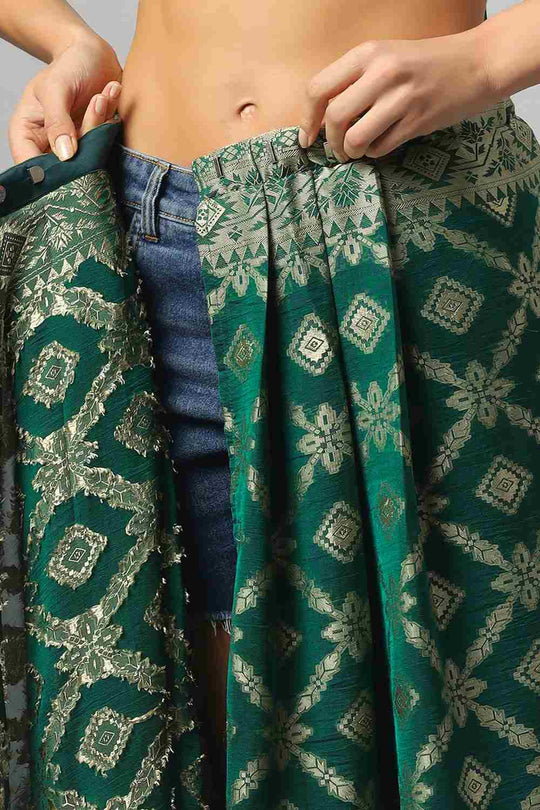Buy Anisa Khadi Georgette Dark Green Banarasi One Minute Saree Online - Zoom Out