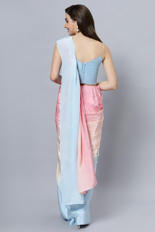 Buy Alia Sky Blue Ombre Crepe Silk One Minute Saree Online - Back