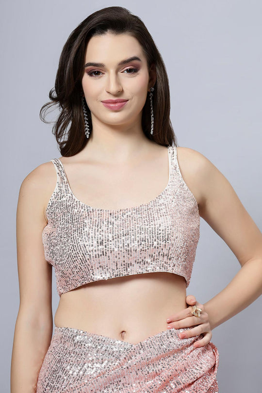 Buy Ellie Luxe Peach Ombre Sequin One Minute Saree Online - Side