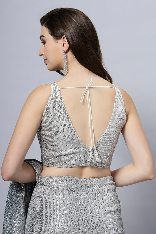 Buy Madelyn Luxe Steel Blue Ombre Sequin One Minute Saree Online - Zoom In