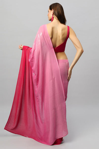 Buy Ashley Luxe Fuchsia Ombre Georgette Sequin One Minute Saree Online - Back