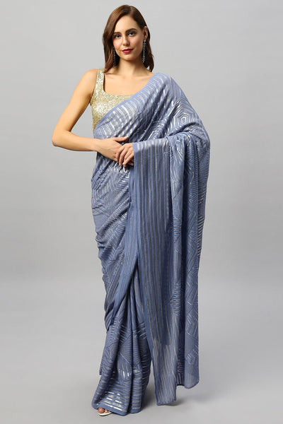 Buy Sonam Luxe Violet Ombre Georgette Sequin One Minute Saree Online - One Minute Saree
