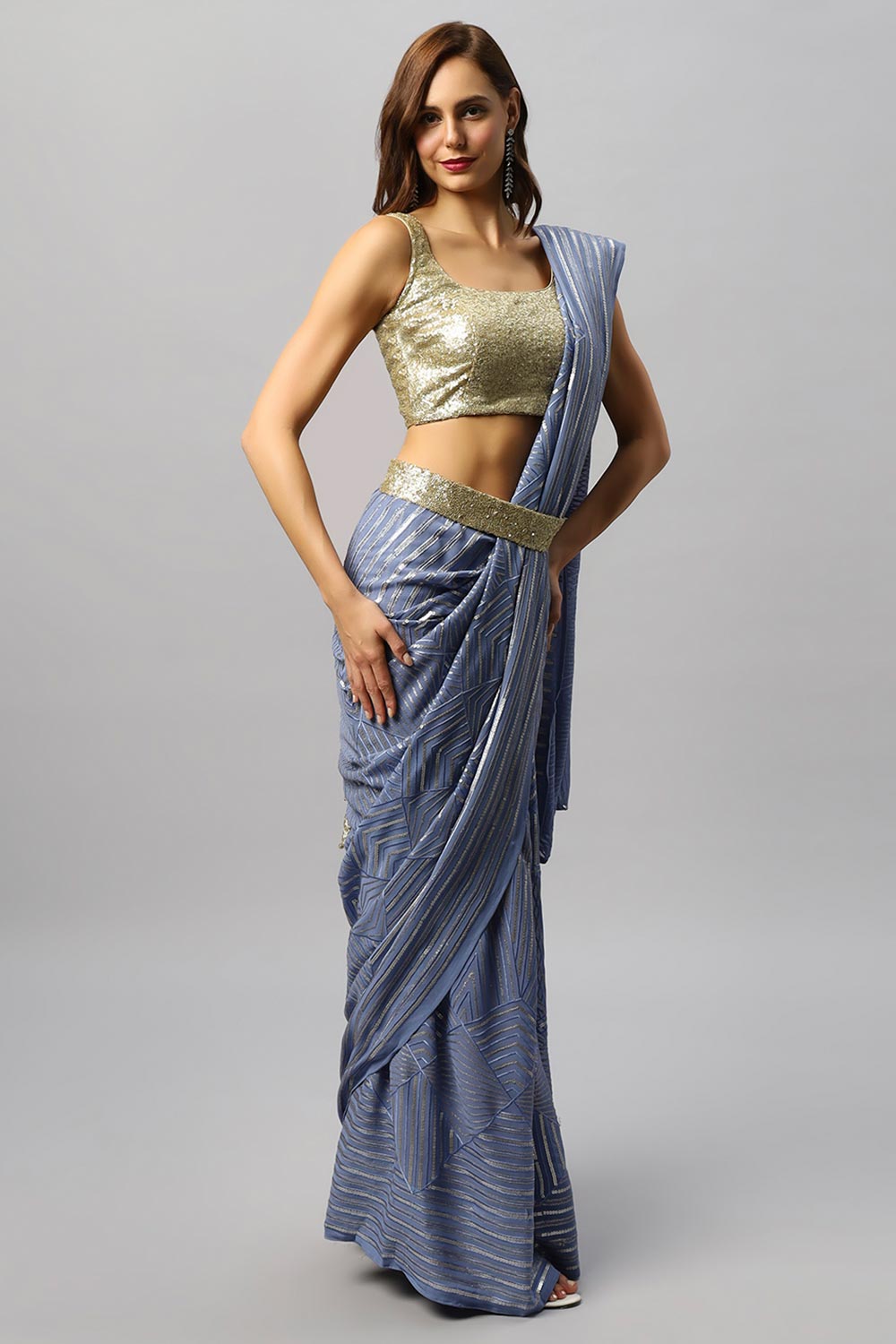 Buy Sonam Luxe Violet Ombre Georgette Sequin One Minute Saree Online