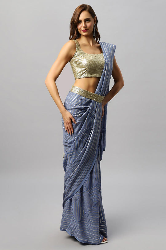 Buy Sonam Luxe Violet Ombre Georgette Sequin One Minute Saree Online