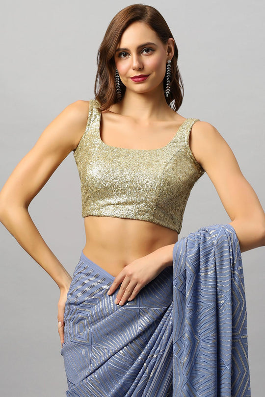 Buy Sonam Luxe Violet Ombre Georgette Sequin One Minute Saree Online - Side