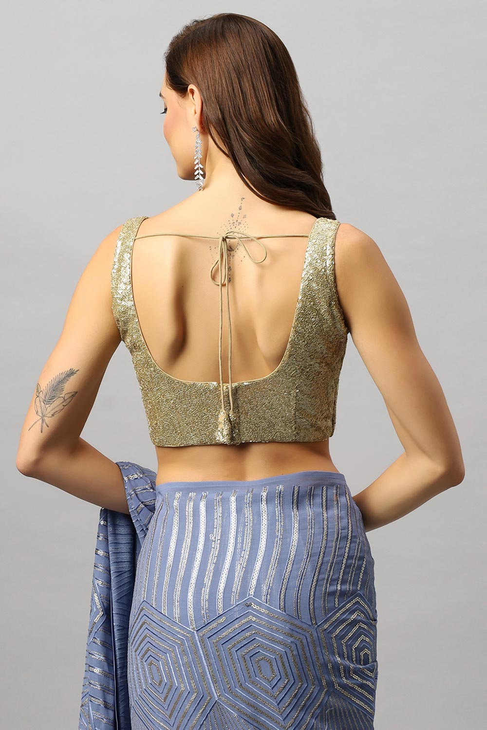 Buy Sonam Luxe Violet Ombre Georgette Sequin One Minute Saree Online - Zoom In