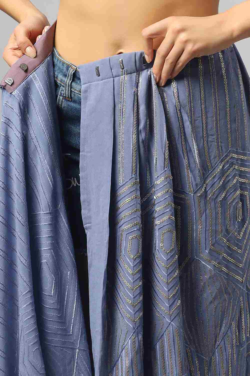 Buy Sonam Luxe Violet Ombre Georgette Sequin One Minute Saree Online - Zoom Out