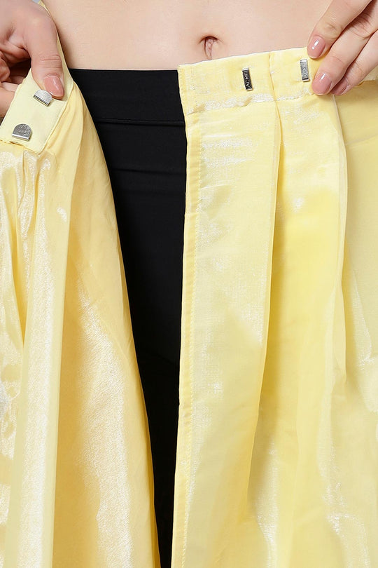 Buy Candie Yellow Soft Organza Scallop Border One Minute Saree Online - Zoom Out